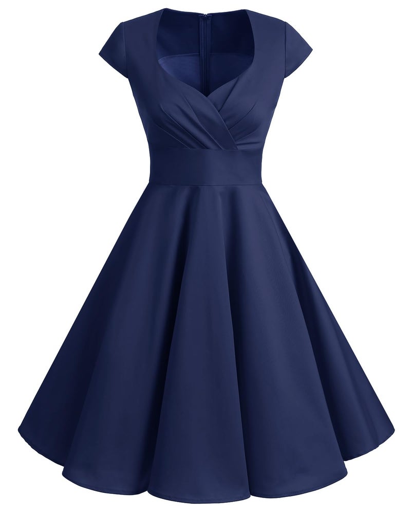 Bbonlinedress Women's Navy Blue 1950s Vintage Retro Knee Length Cocktail Swing Dress for Valentine's Day Date Night Evening Party 50s 60s Style Formal Prom Gown Navy L - Image 4